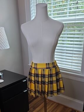 Yellow Plaid Pleated Mini Skirt